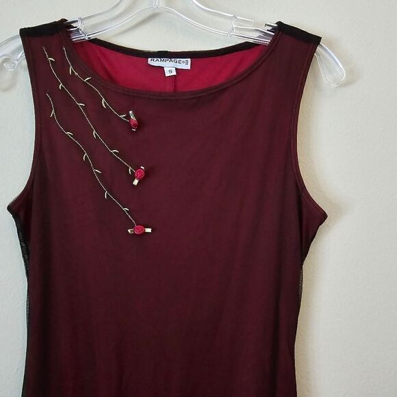 Vintage RAMPAGE Women's Maxi Dress Red- Black Mesh Overlay/ 3D Size Small‎ Y2K - Picture 3 of 10
